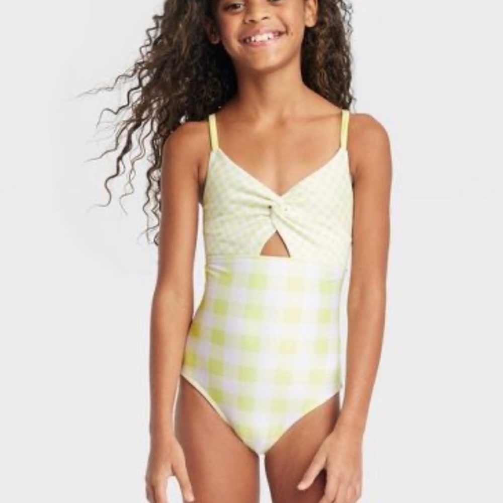 Cat & Jack Youth Gingham Check One Piece Swim Suit NWOT